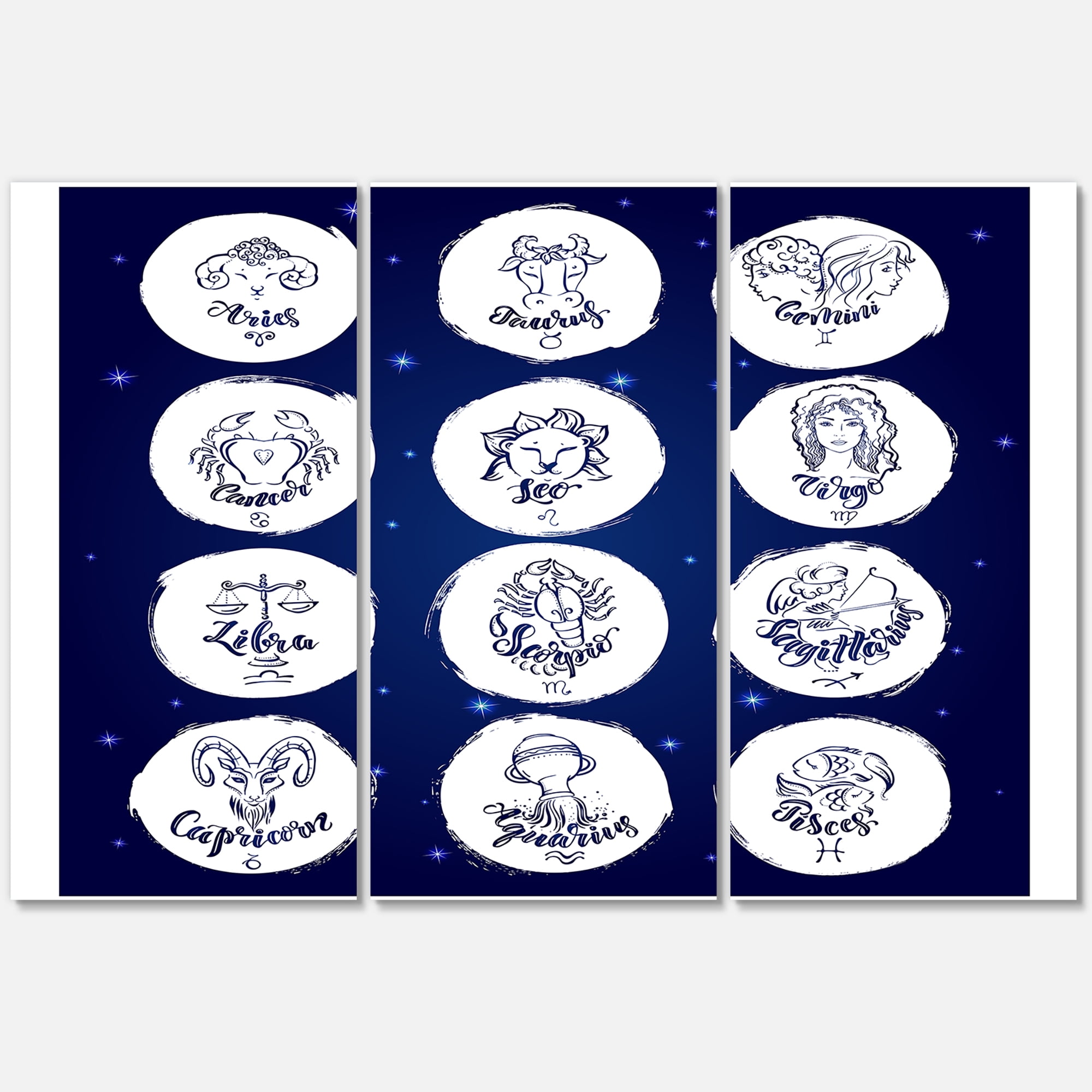 Designart ' Zodiac Diagram & Signs On Blue ' Modern Canvas Wall Art Print