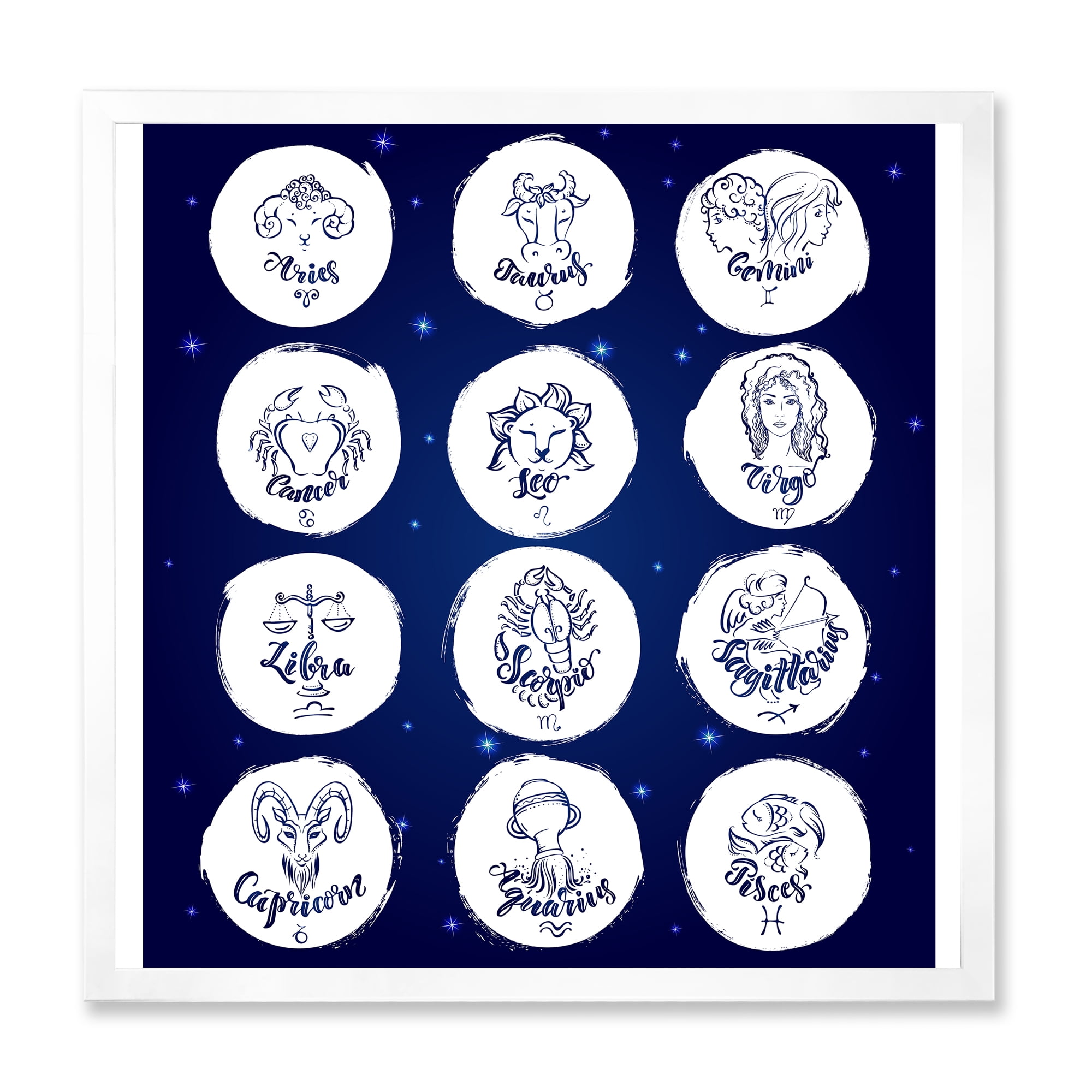 Designart 'Zodiac Diagram & Signs On Blue' Modern Framed Art Print