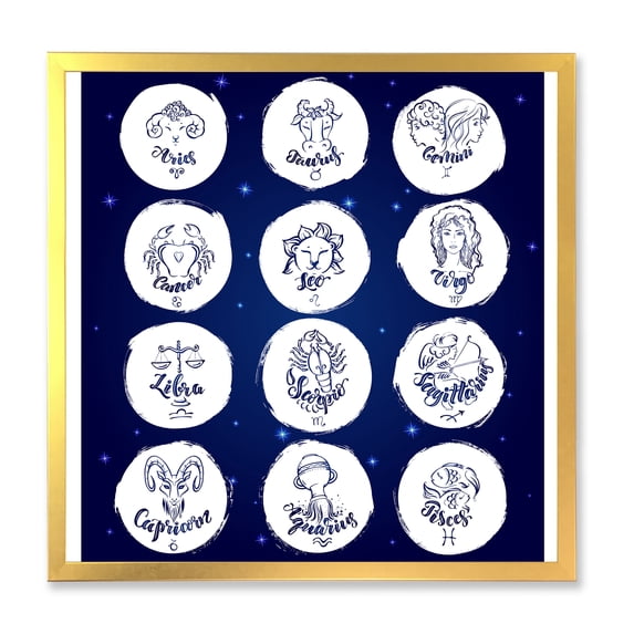 Designart 'Zodiac Diagram & Signs On Blue' Modern Framed Art Print