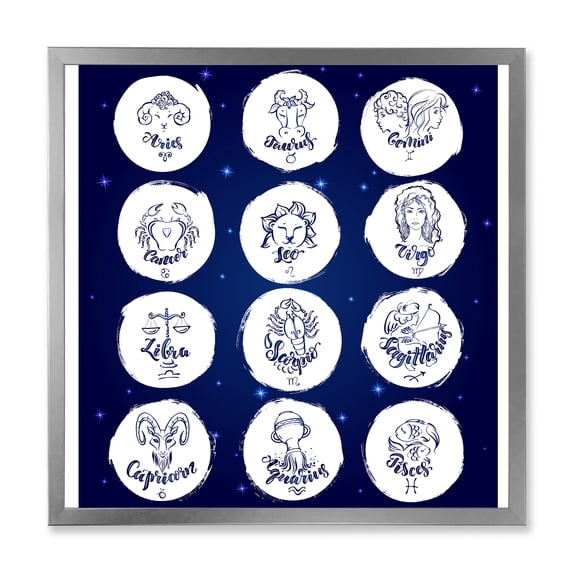Designart 'Zodiac Diagram & Signs On Blue' Modern Framed Art Print