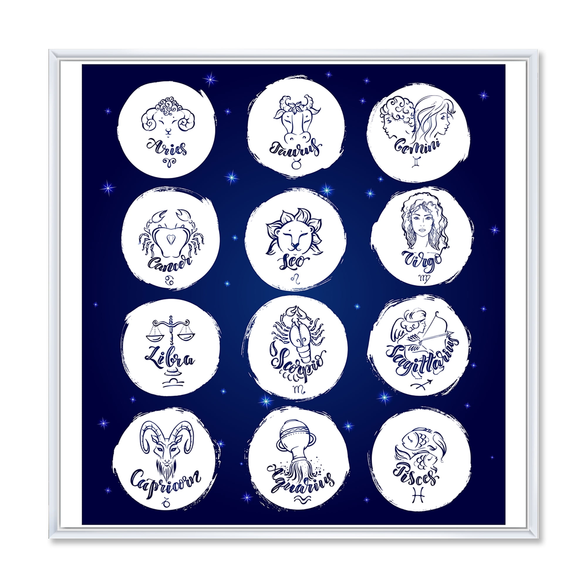 Designart 'Zodiac Diagram & Signs On Blue' Modern Framed Canvas Wall Art Print