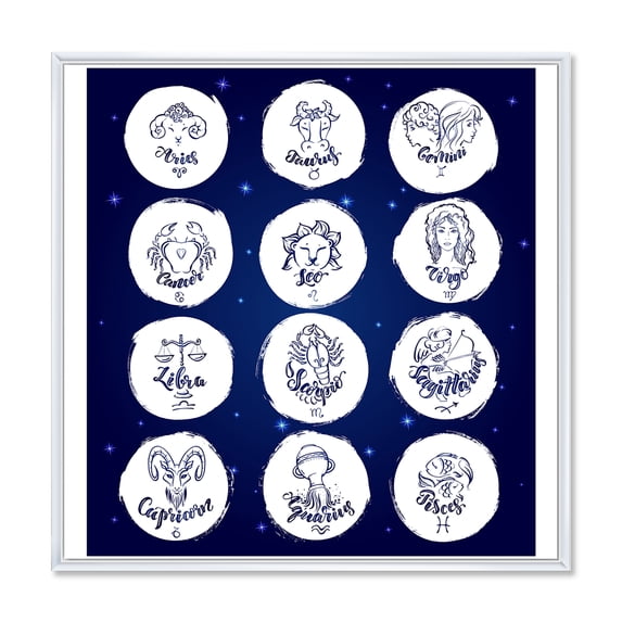 Designart 'Zodiac Diagram & Signs On Blue' Modern Framed Canvas Wall Art Print