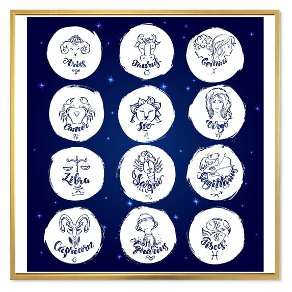 Designart 'Zodiac Diagram & Signs On Blue' Modern Framed Canvas Wall Art Print