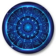 thumbnail image 1 of Designart 'Zodiac Signs With Neon Deep Blue Horoscope Circle' Modern Circle Metal Wall Art 29x29 - Disc of 29, 1 of 5