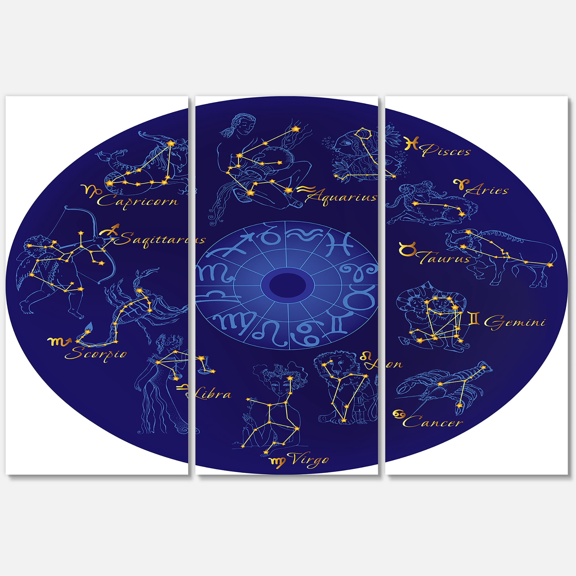 Designart ' Zodiac Signs and Zodiac With Constellations ' Modern Canvas Wall Art Print