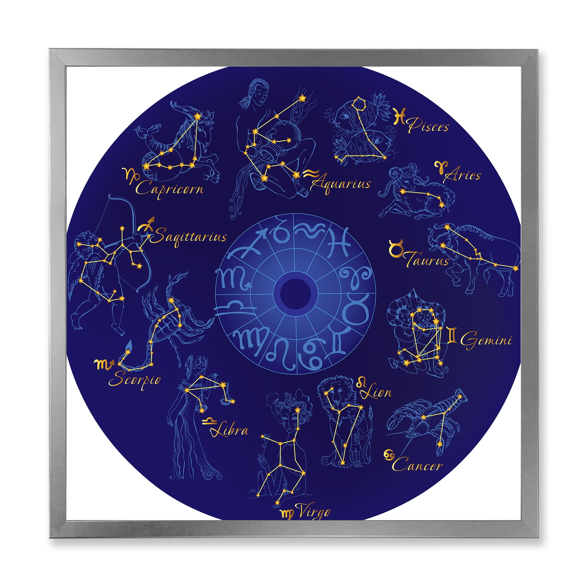 Designart 'Zodiac Signs and Zodiac With Constellations' Modern Framed Art Print