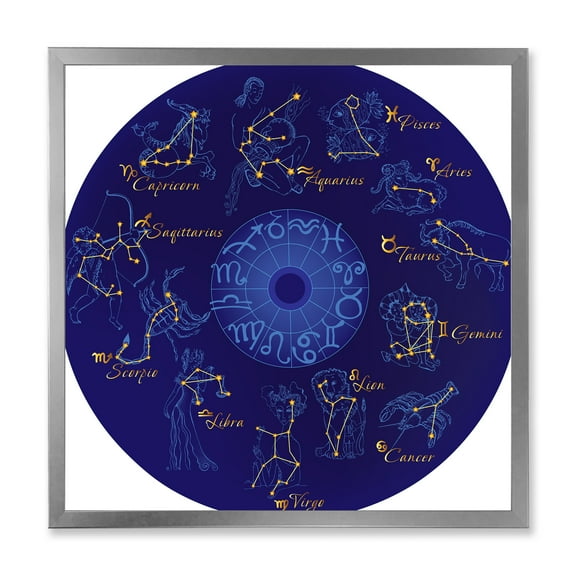 Designart 'Zodiac Signs and Zodiac With Constellations' Modern Framed Art Print