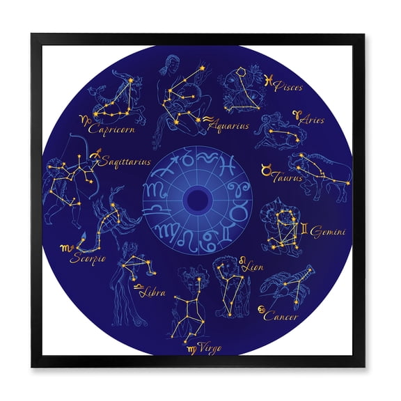 Designart 'Zodiac Signs and Zodiac With Constellations' Modern Framed Art Print