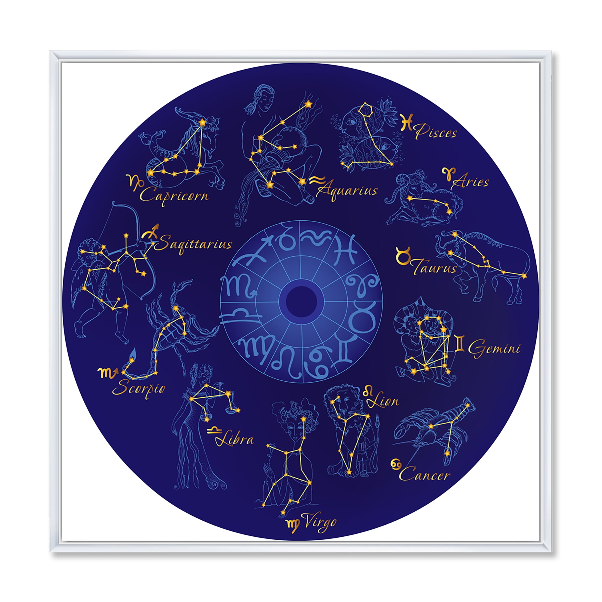 Designart 'Zodiac Signs and Zodiac With Constellations' Modern Framed Canvas Wall Art Print