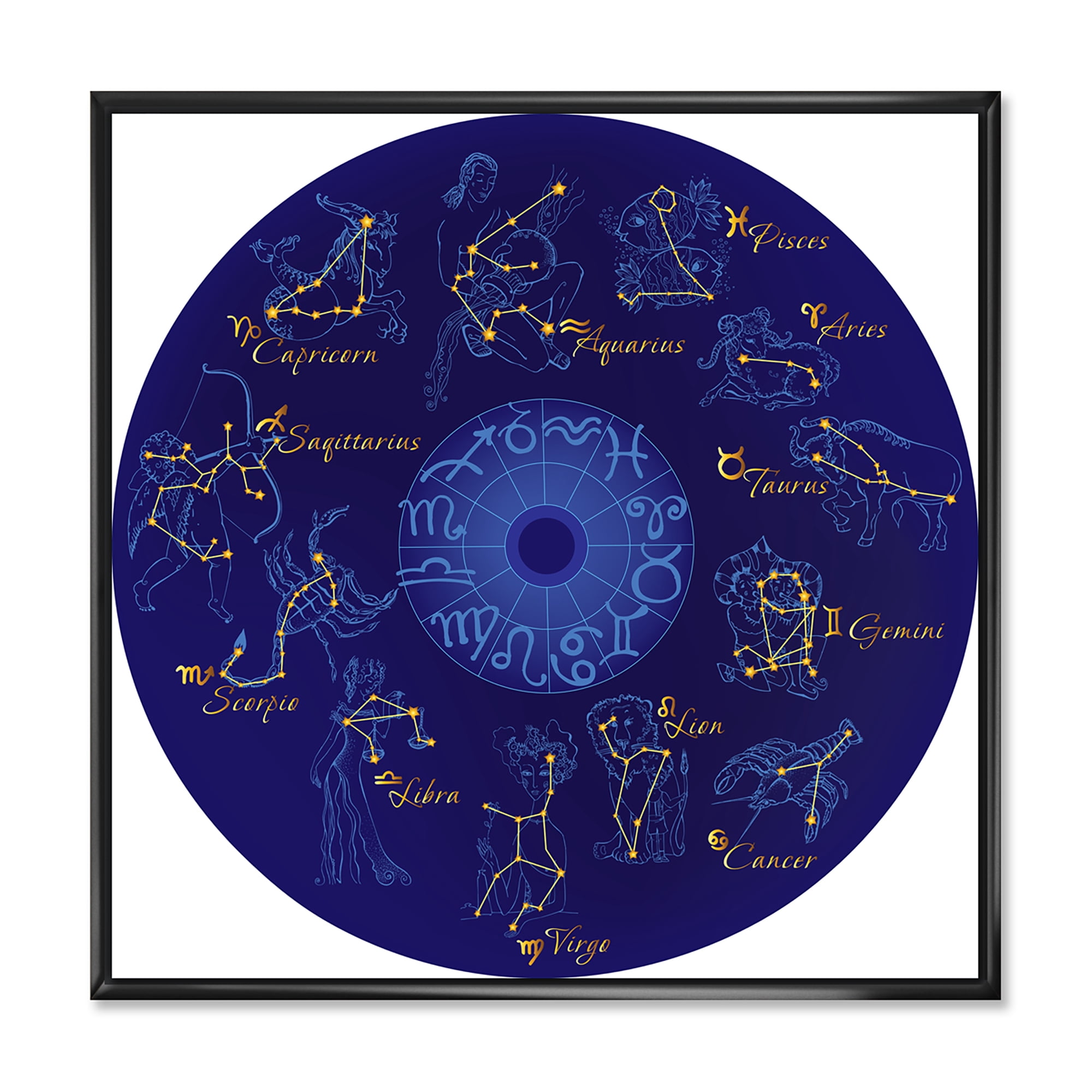 Designart 'Zodiac Signs and Zodiac With Constellations' Modern Framed Canvas Wall Art Print