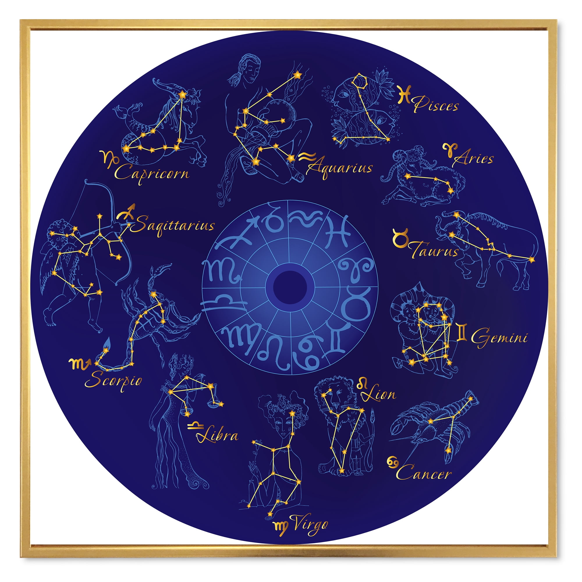 Designart 'Zodiac Signs and Zodiac With Constellations' Modern Framed Canvas Wall Art Print