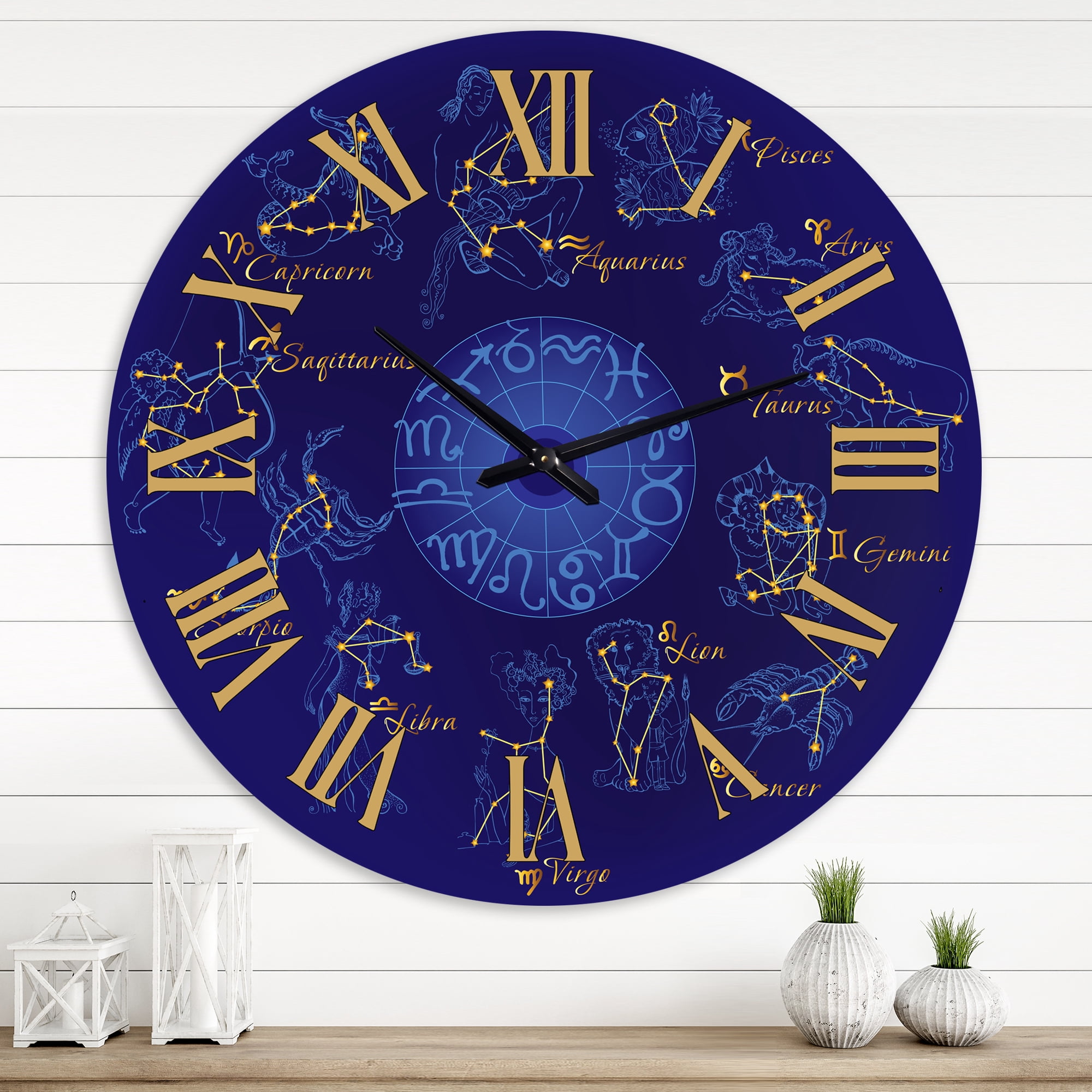 Designart 'Zodiac With Constellations And Zodiac Signs' Modern Wall Clock