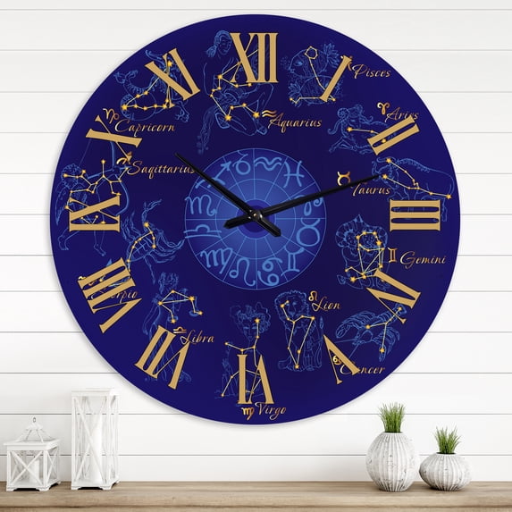 Designart 'Zodiac With Constellations And Zodiac Signs' Modern Wall Clock