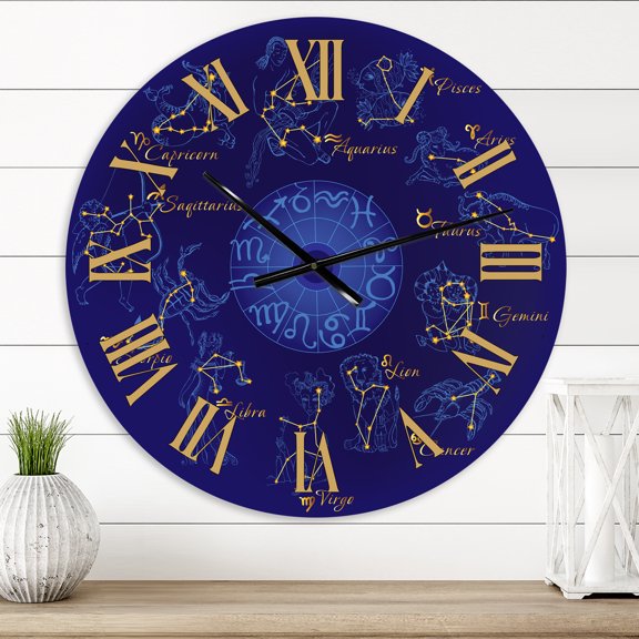 Designart 'Zodiac With Constellations And Zodiac Signs' Modern Wall Clock