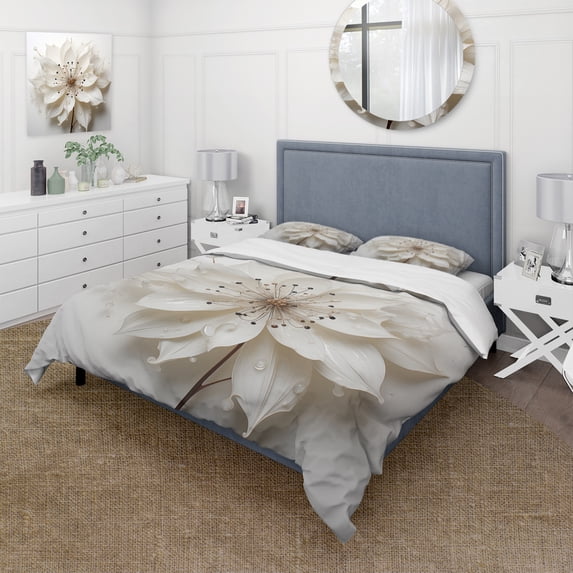 Designart "blossom Beauty In Simplicity Beauty I" Minimalism Bedding Covert Set - Fruits White Food & Beverage Bed Set With 2 Shams