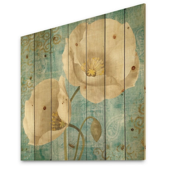 Designart 'bouquet Poppies on Paisley I' Cottage Print on Natural Pine Wood