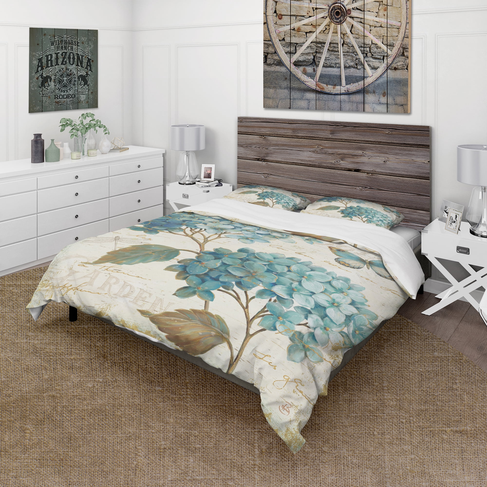 Designart 'butterfly Blue Garden I' Cottage Duvet Cover Set