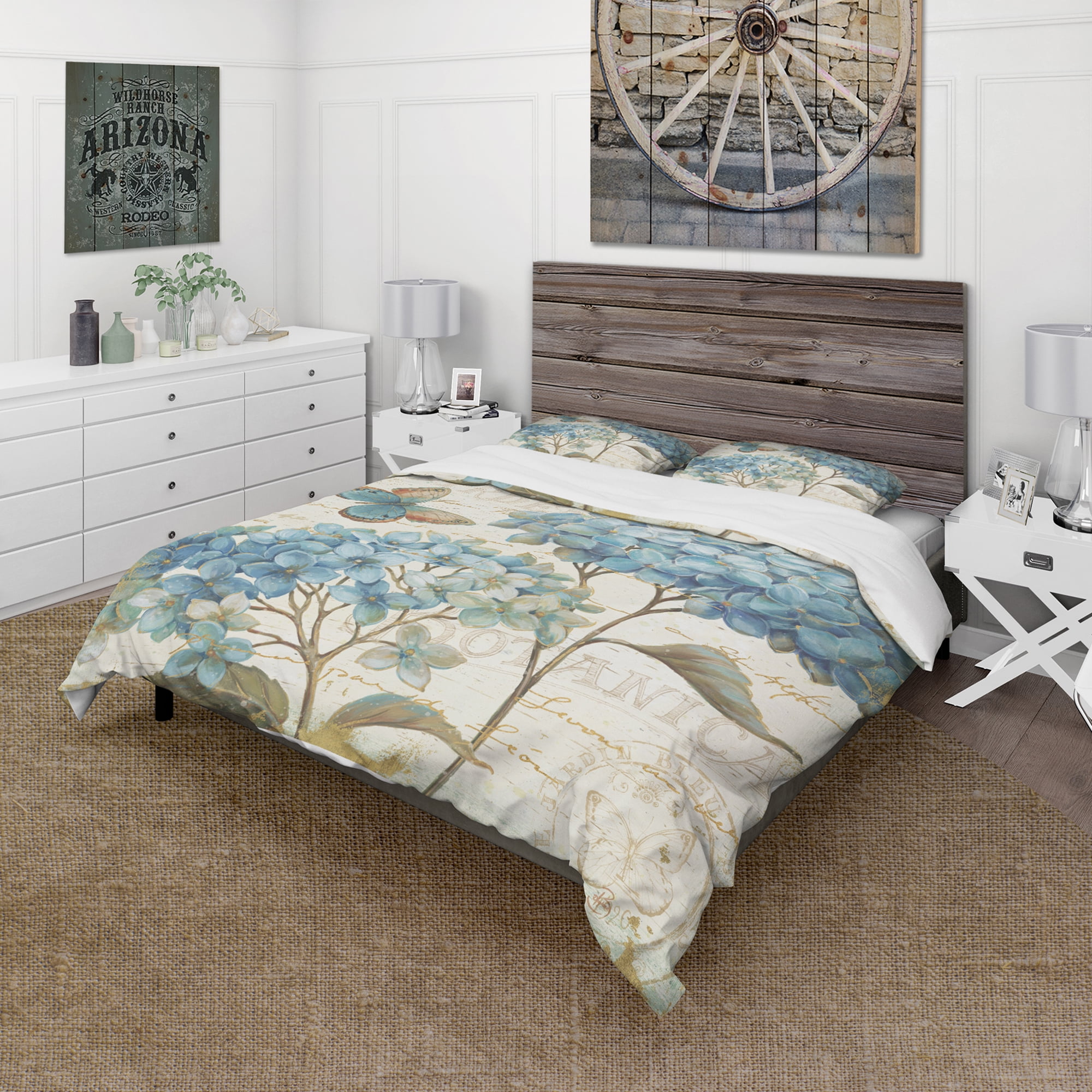 King Blue Floral Microfiber 3-Piece Bed-in-a-Bag Set