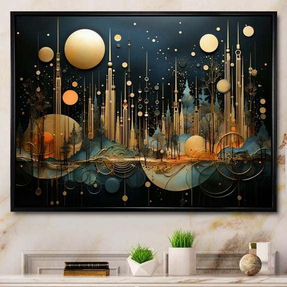 Designart "composition Constellations I" Abstract Collages Floater Framed Wall Decor