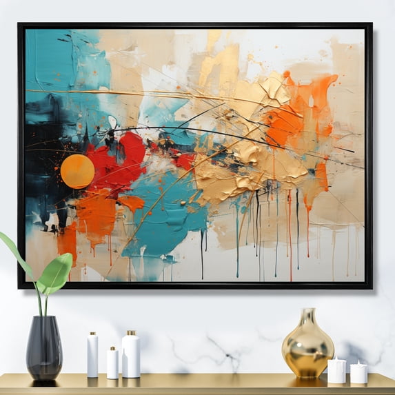 Designart "composition Fusion IV" Abstract Collages Floater Framed Canvas Print