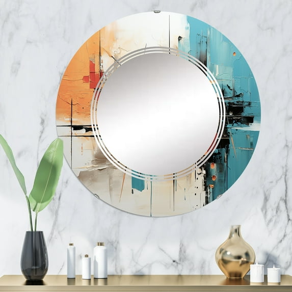 Designart "composition Fusion V" Abstract Collages Round Wall Mirror - Modern Oval Printed Decorative Oversized Mirror - Multiple Color Options