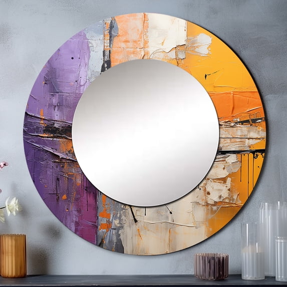 Designart "composition Impressions IV" Abstract Collages Yellow Large Round Mirror - Round Mirror Wall Décor - Modern Round Printed Mirror 29" x 29" Inch