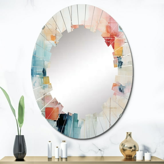 Designart "composition Rhythms II" Abstract Round Wall Mirror - Modern Oval Printed Decorative Oversized Mirror - Multiple Color Options