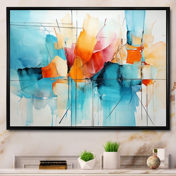 Designart "composition Symphony I" Abstract Collages Floater Framed Wall Art Living Room