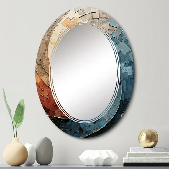Designart "compositiond Spiral" Abstract Round Wall Mirror - Modern Oval Printed Decorative Oversized Mirror - Multiple Color Options