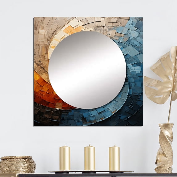 Designart "compositiond Spiral" Abstract Square Mirror For Wall Decor - Large Teal Square Printed Wall Mirror Art - Square Transitional Mirror - Wall Mounted Square Large Mirror