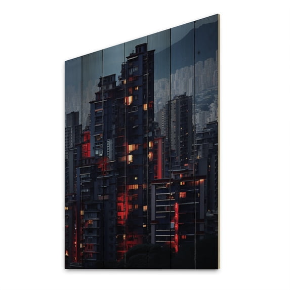 Designart "delicate City Nights I" Cityscapes Print on Natural Pine Wood