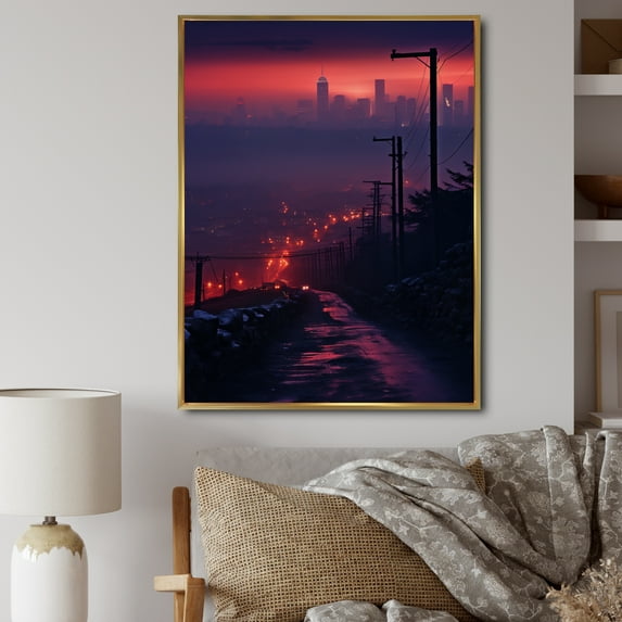 Designart "delicate City Nights II" Cityscapes Floater Framed Wall Decor