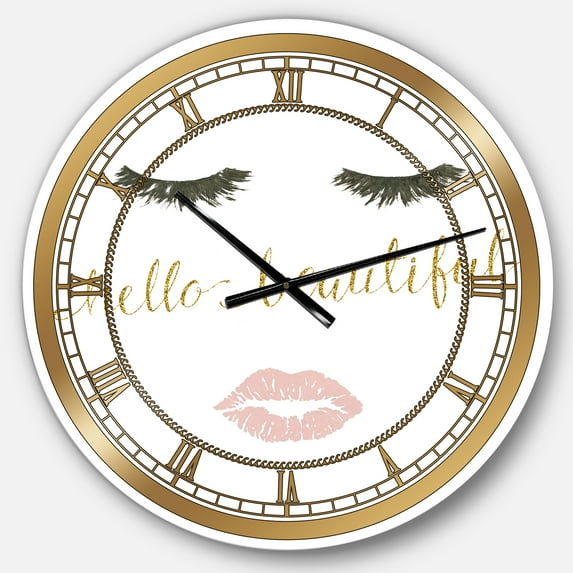 Designart 'fashion Glam Lips on Gold I' Glam wall clock