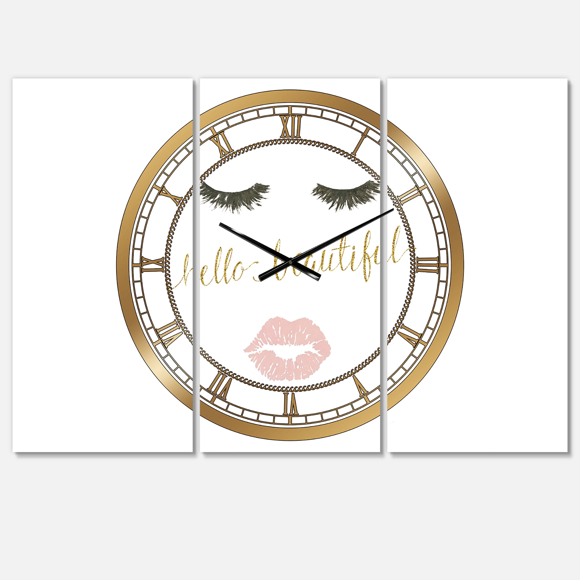 Designart 'fashion Glam Lips on Gold I' Modern wall clock