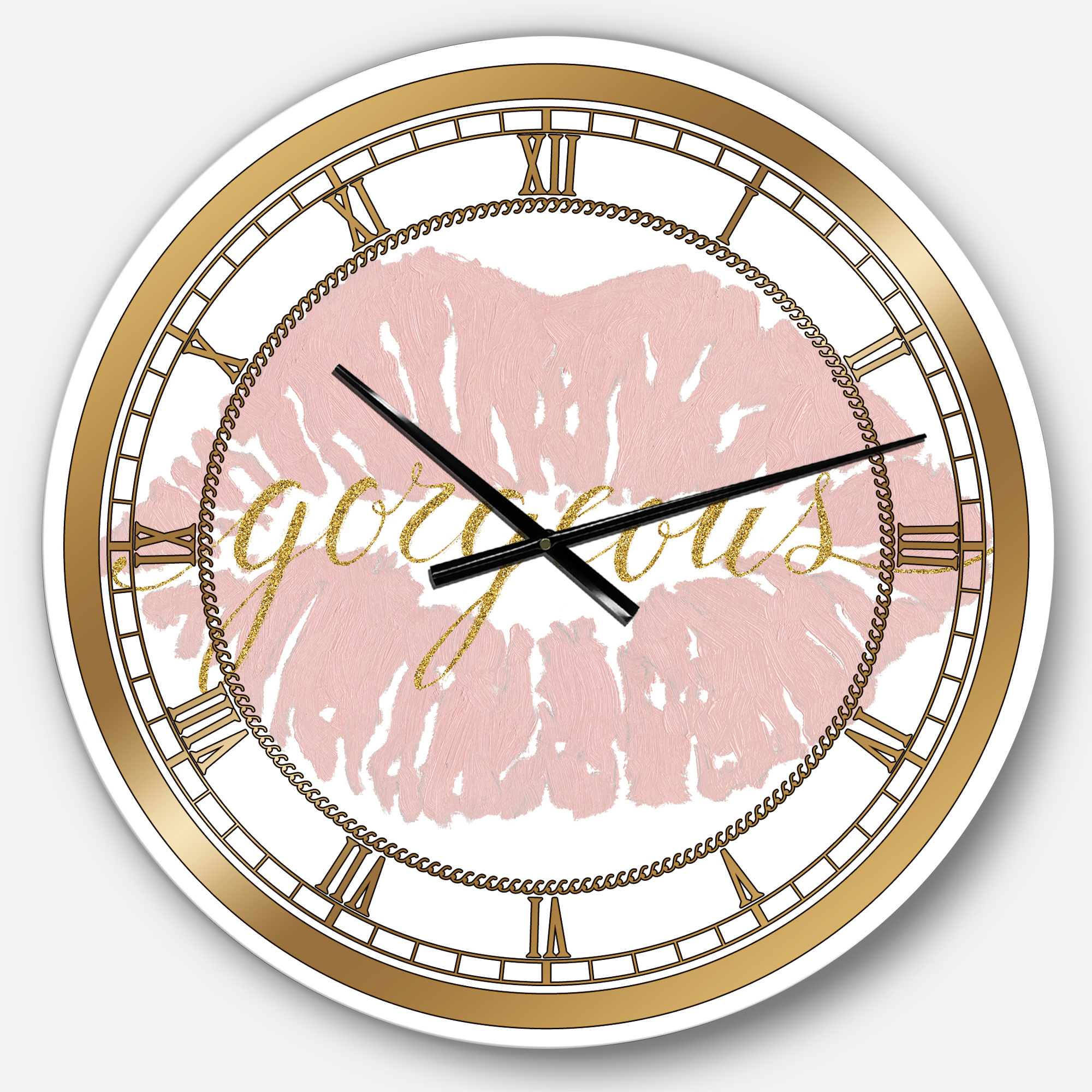 Designart 'fashion Glam Lips on Gold II' Glam wall clock