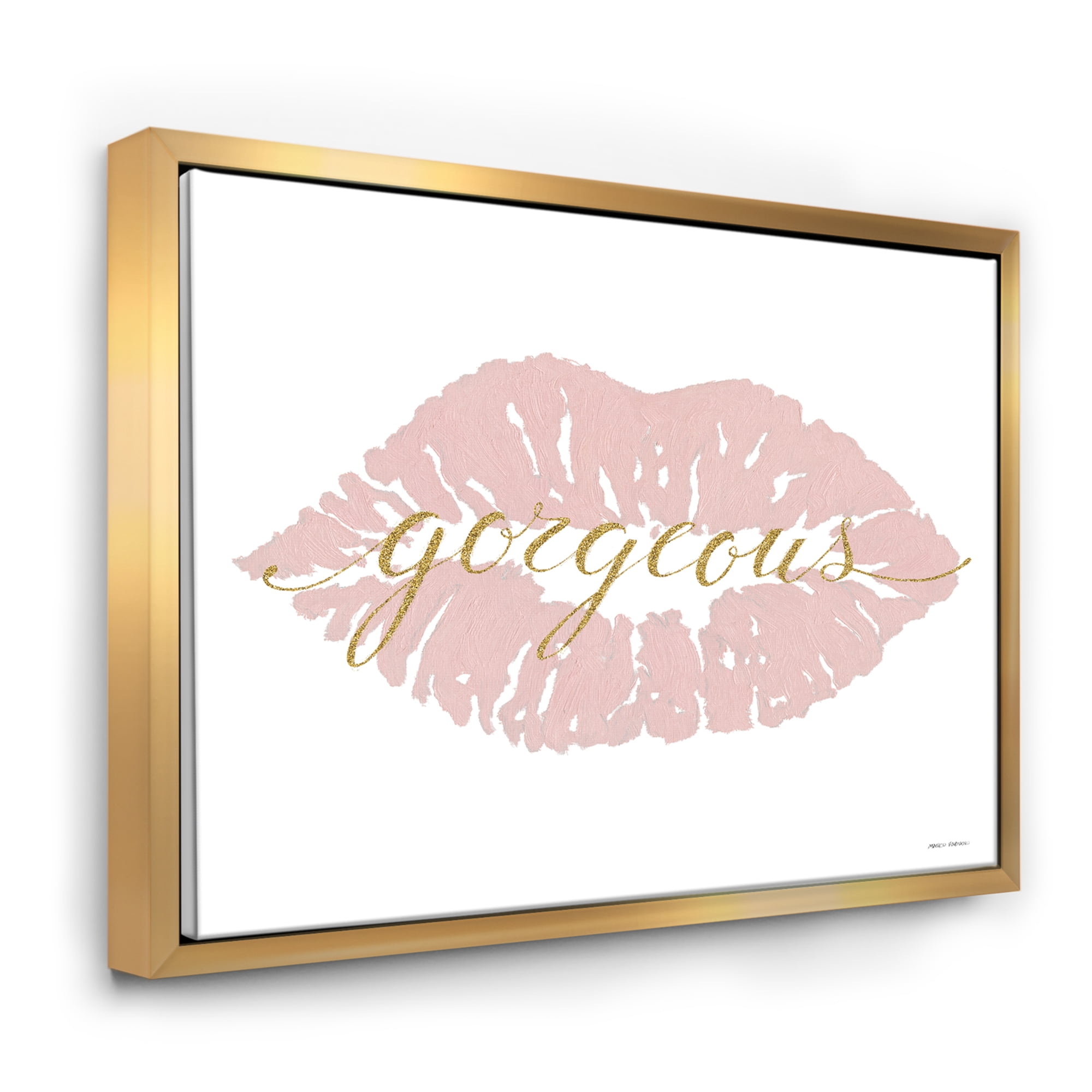 Designart ' fashion Glam Lips on Gold II ' Posh & Luxe Framed Canvas