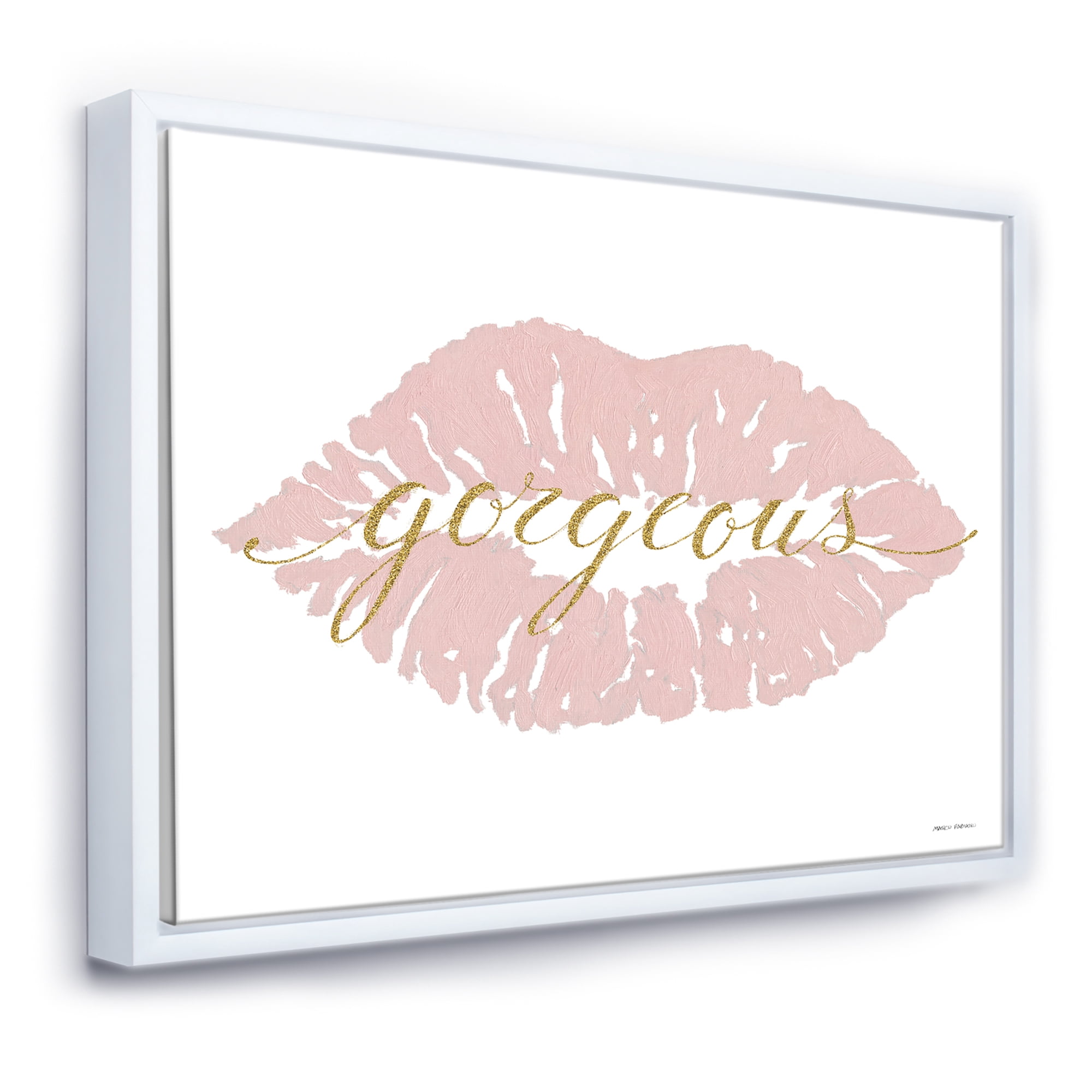 Designart ' fashion Glam Lips on Gold II ' Posh & Luxe Framed Canvas