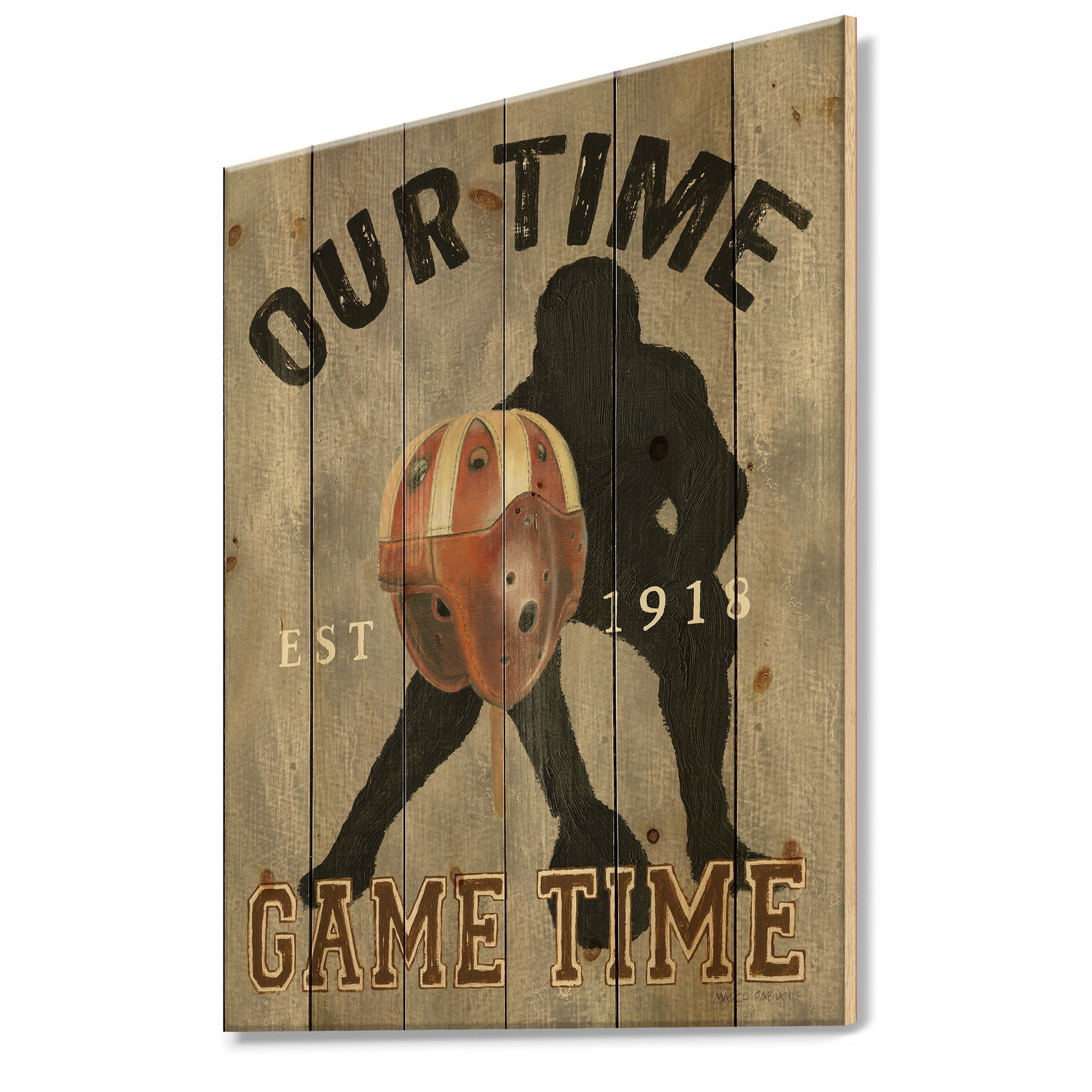 Designart 'football Game Day I' Vintage Sport Print on Natural Pine Wood