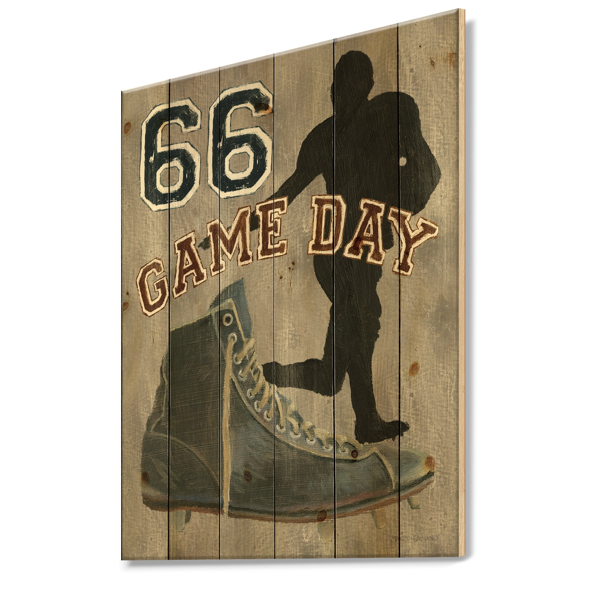 Designart 'football Game Day II' Vintage Sport Print on Natural Pine Wood