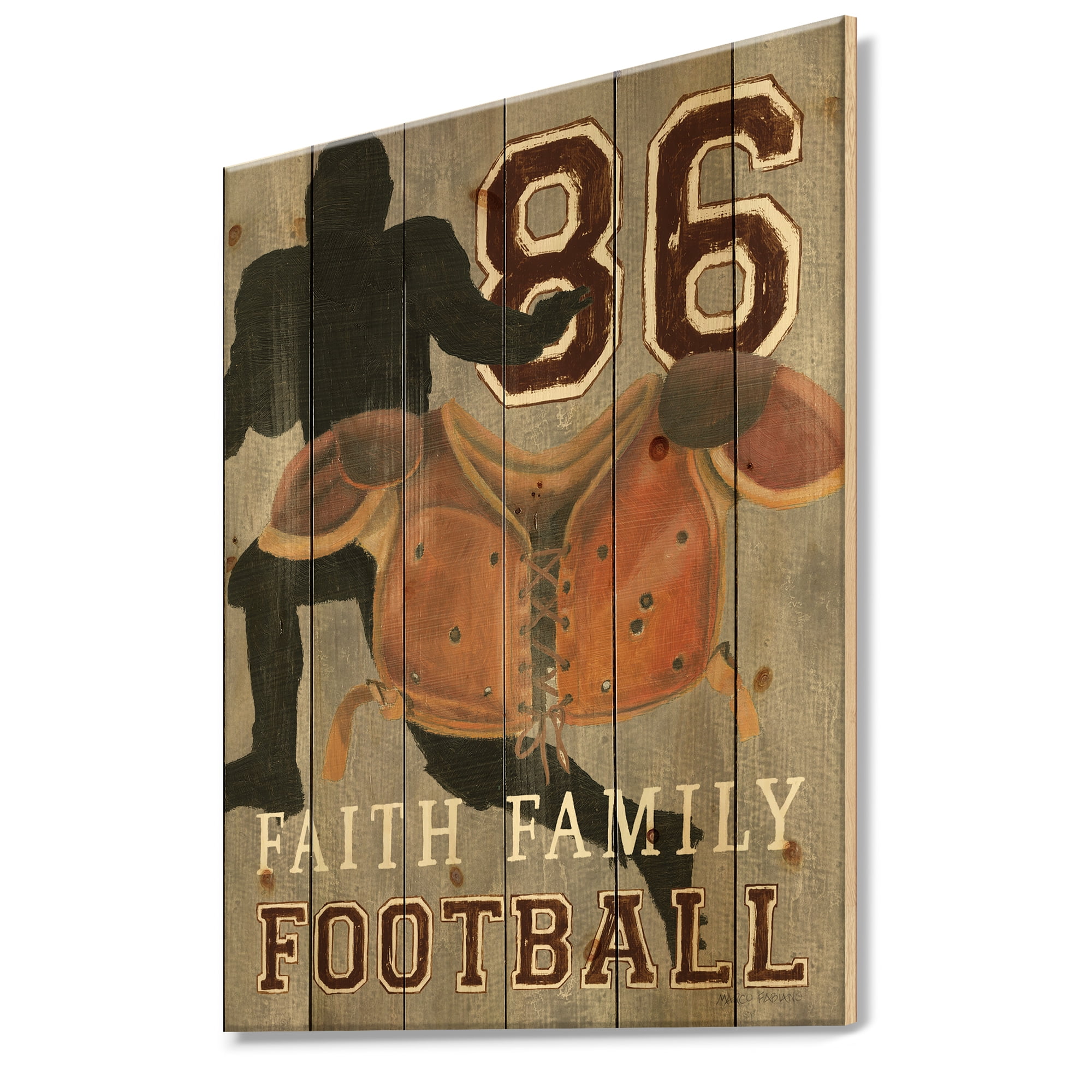 Designart 'football Game Day III' Vintage Sport Print on Natural Pine Wood