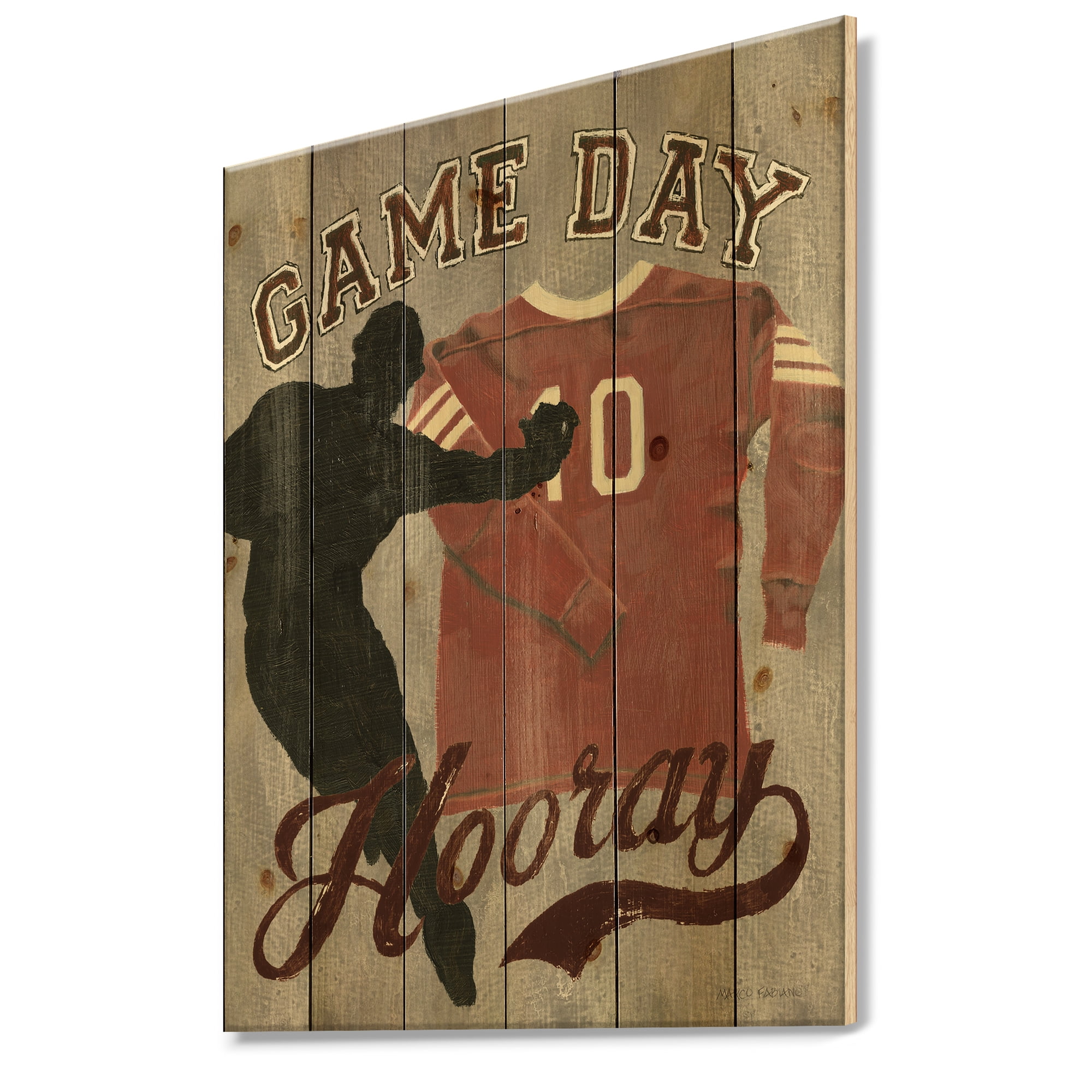 Designart 'football Game Day IV' Vintage Sport Print on Natural Pine Wood