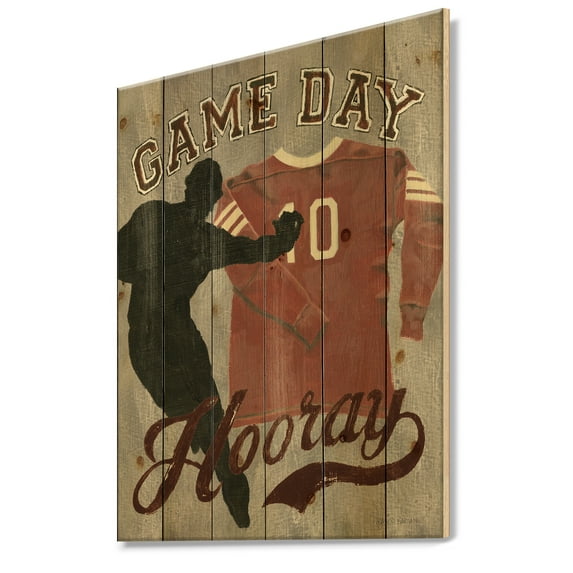 Designart 'football Game Day IV' Vintage Sport Print on Natural Pine Wood