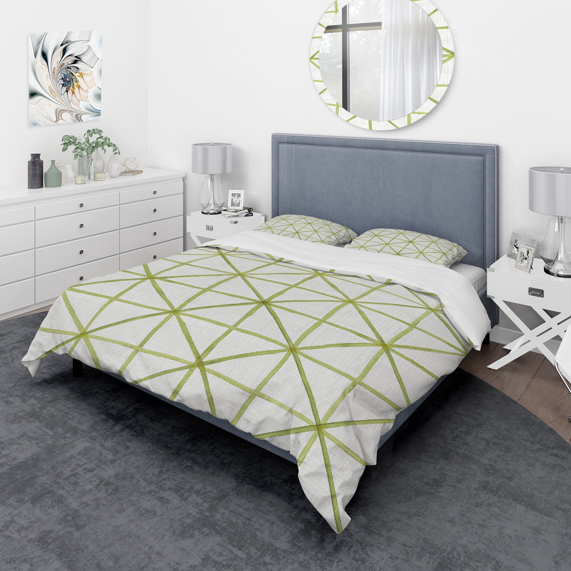 Designart 'geometric Green Triangle II' Geometric Duvet Cover Set