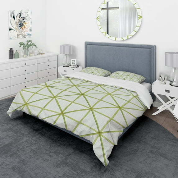 Designart 'geometric Green Triangle II' Geometric Duvet Cover Set