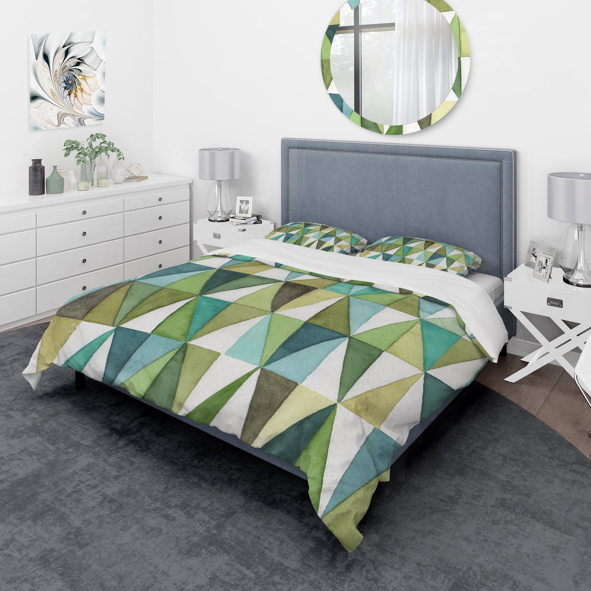 Designart 'geometric Green Triangle III' Geometric Duvet Cover Set
