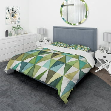 Designart 'geometric Green Triangle III' Geometric Duvet Cover Set