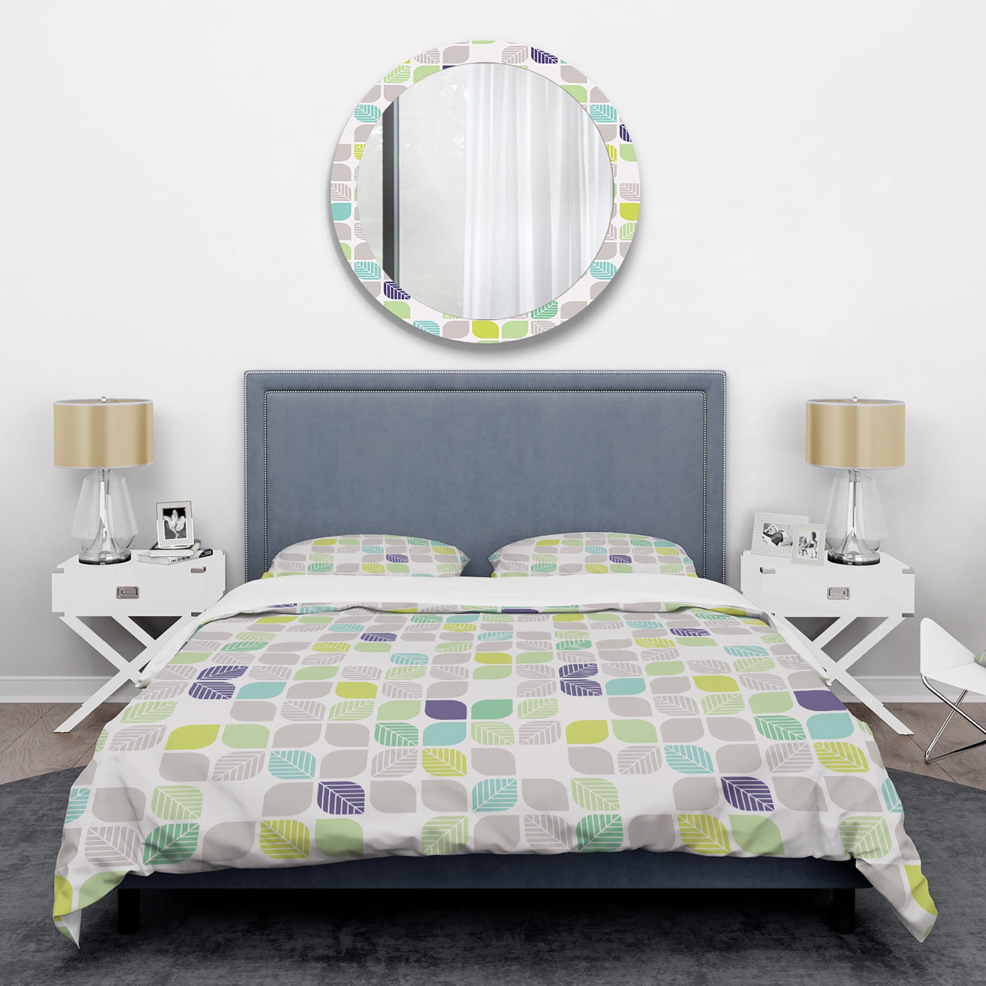 Designart 'geometric pattern with leaves' Mid-Century Modern Duvet Cover Set