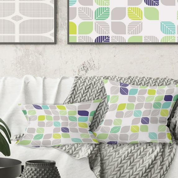 Designart geometric pattern with leaves' Mid-Century Modern Throw Pillow - 18x18