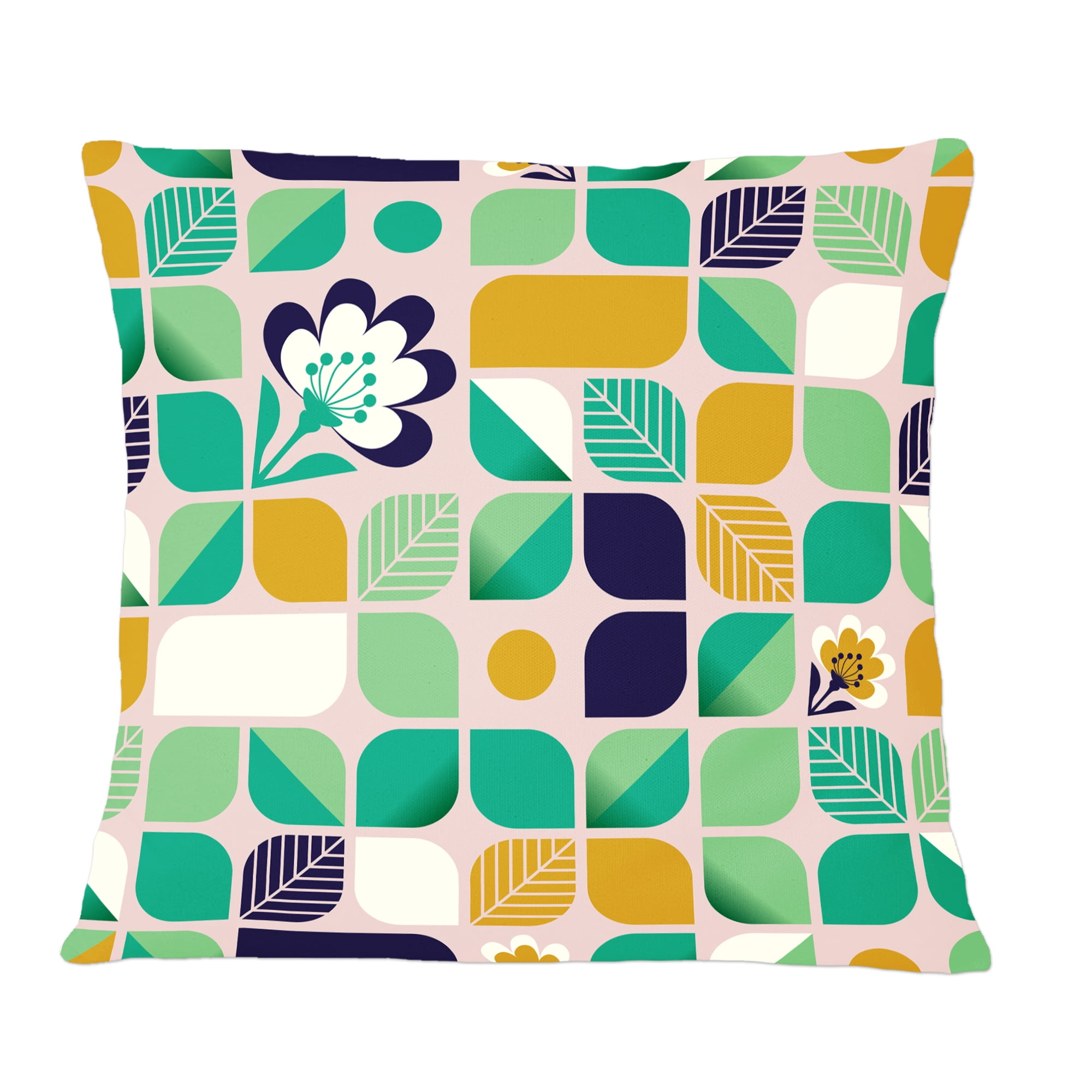 Designart geometric pattern with leaves and flowers' Mid-Century Modern Throw Pillow - 12x20