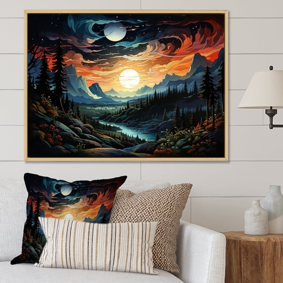 Designart "horizon Aurora Borealis Natures IX" Landscapes Floater Framed Wall Art Print